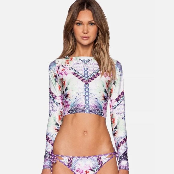 Nanette Lepore Swim Sun Top Crop Rashguard Floral Beach Large - Picture 1 of 12
